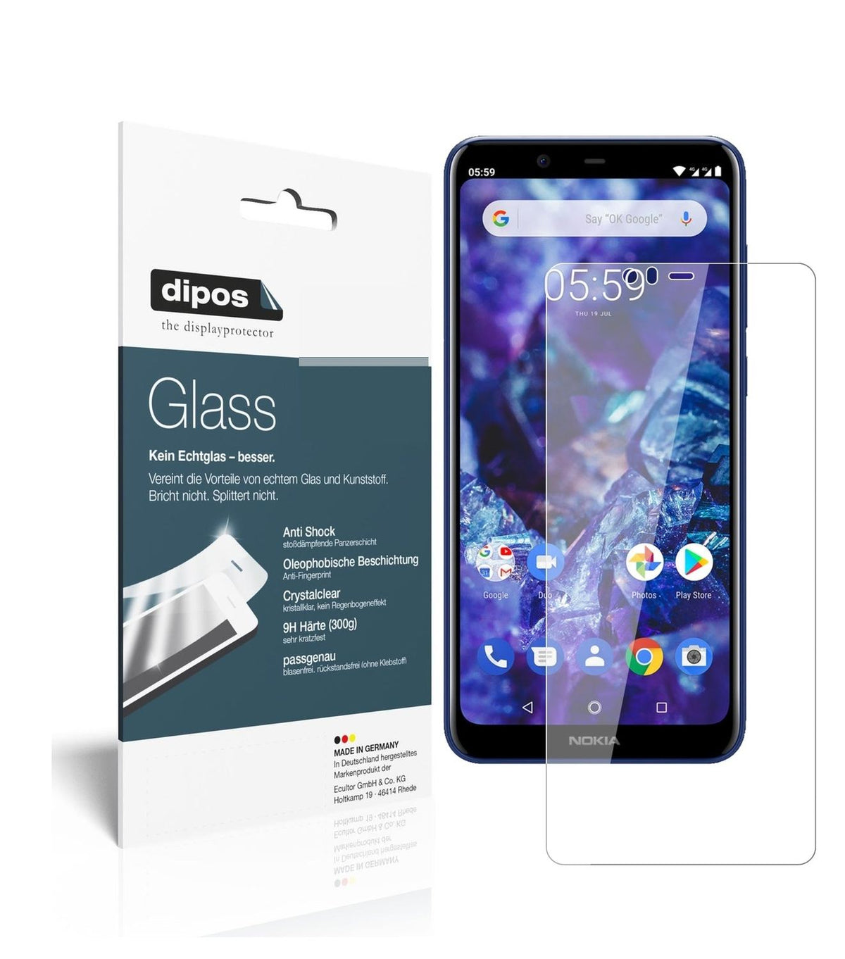 1x 9H Schutzfolie für Nokia 5.1 Plus Panzerfolie