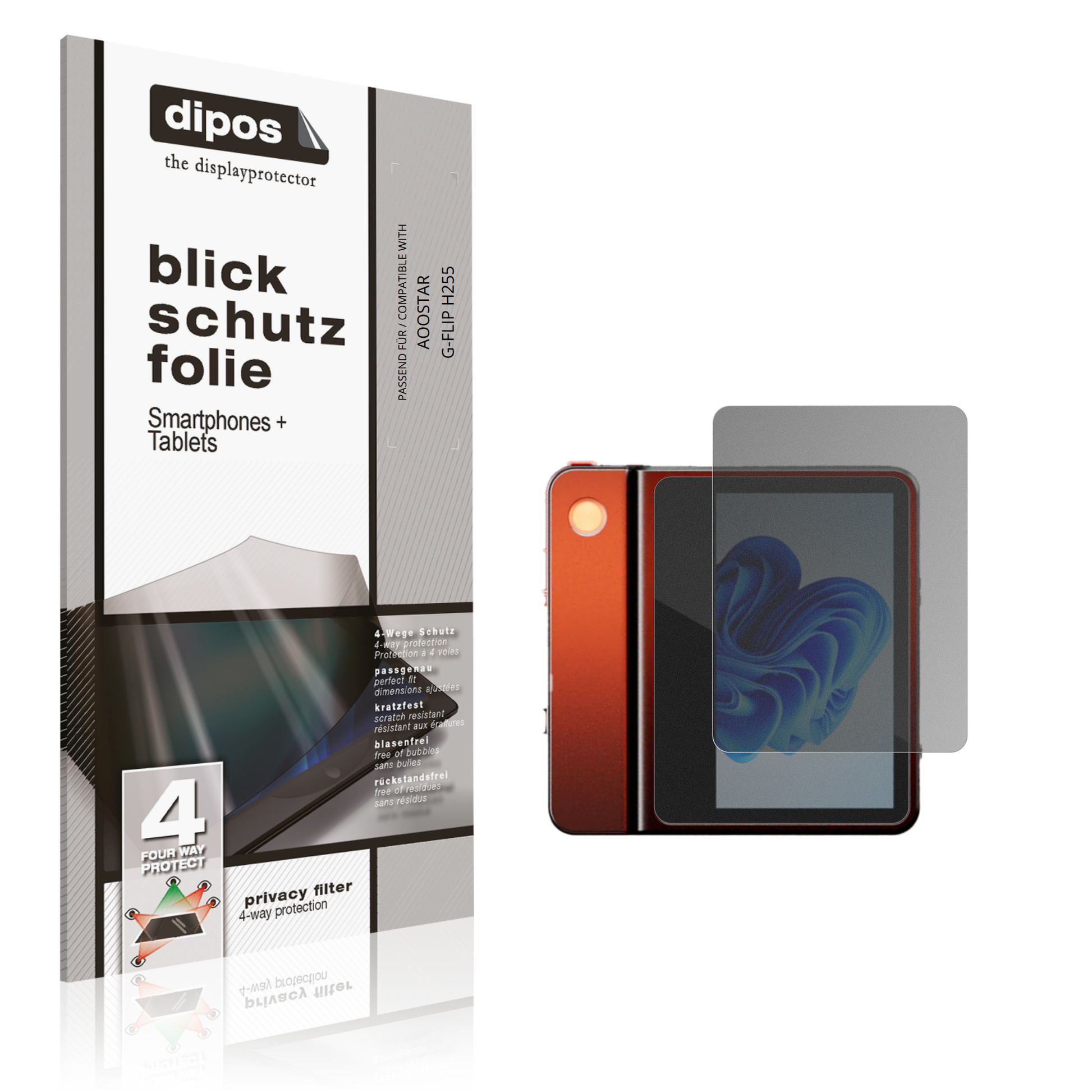 Blickschutzfolie von dipos passend für AOOSTAR G-FLIP H255, präziser Zuschnitt und blasenfrei montiert