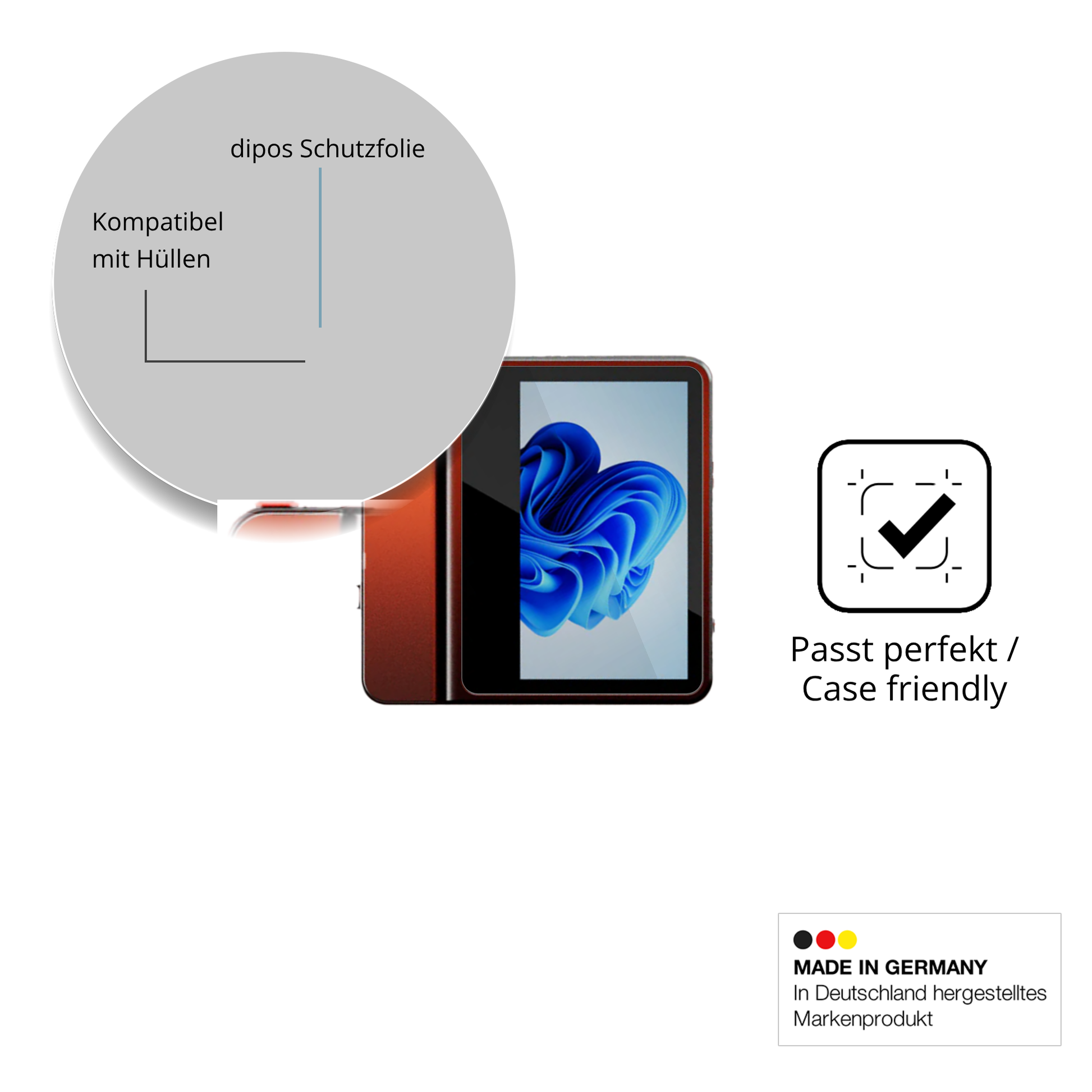 Schutzfolie mit optimaler Passform, zur Verwendung mit Hüllen geeignet