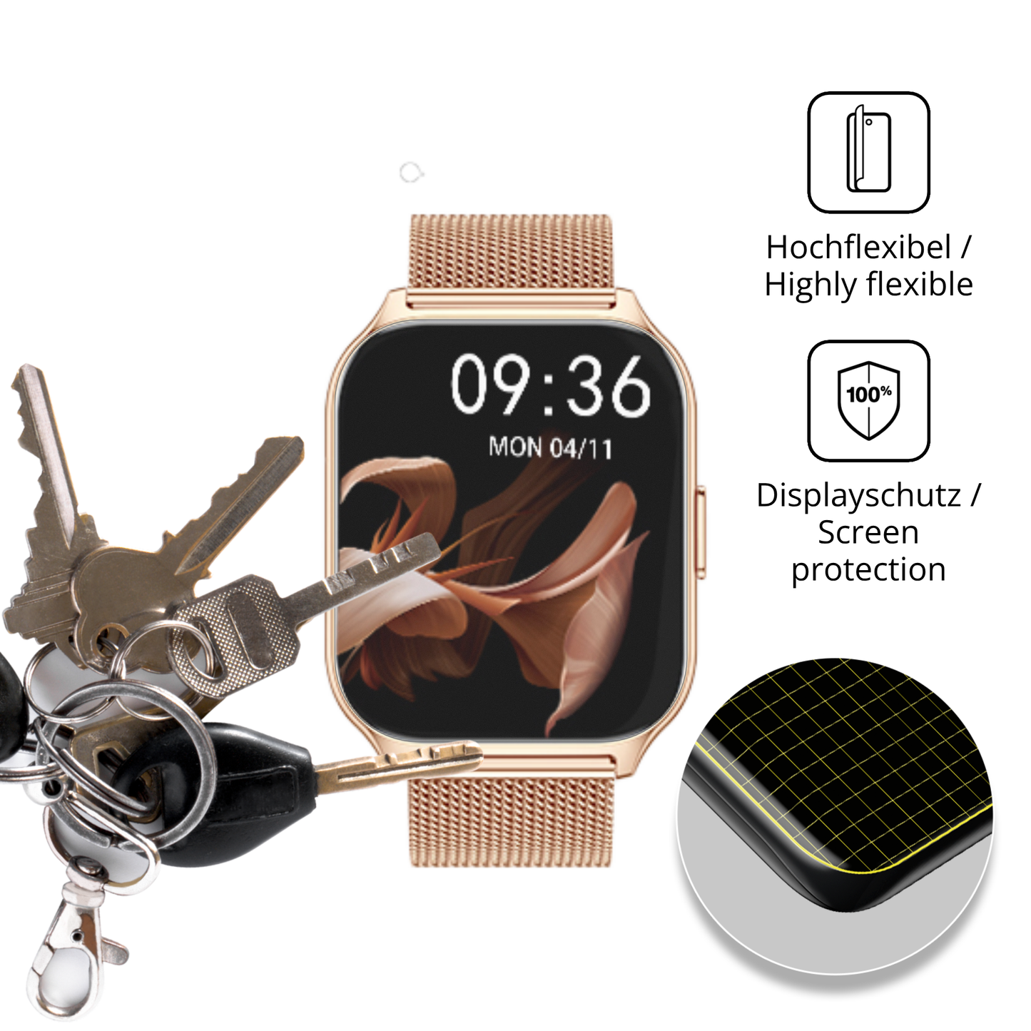 dipos Displayschutz für APAUK Smartwatch 2.01 Zoll, transparente Oberfläche, perfekte Passform auch für die Rundungen