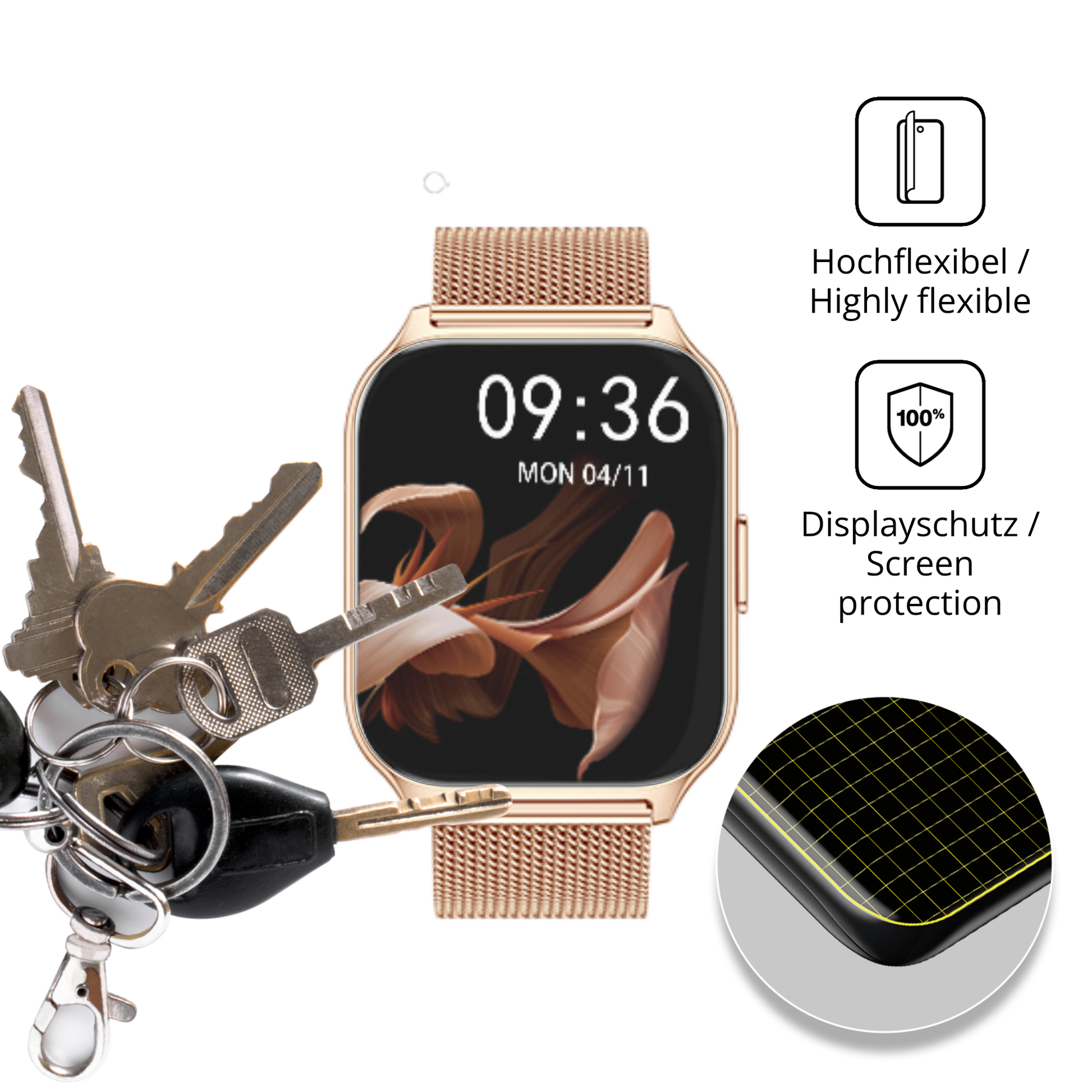 dipos Displayschutz für APAUK Smartwatch 2.01 Zoll, transparente Oberfläche, perfekte Passform auch für die Rundungen
