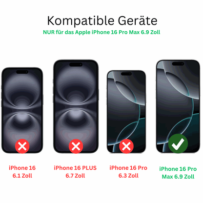 AppleiPhone 16 Pro Max mit aufgebrachter dipos Flex Schutzfolie, glasklare Darstellung ohne Einschränkungen