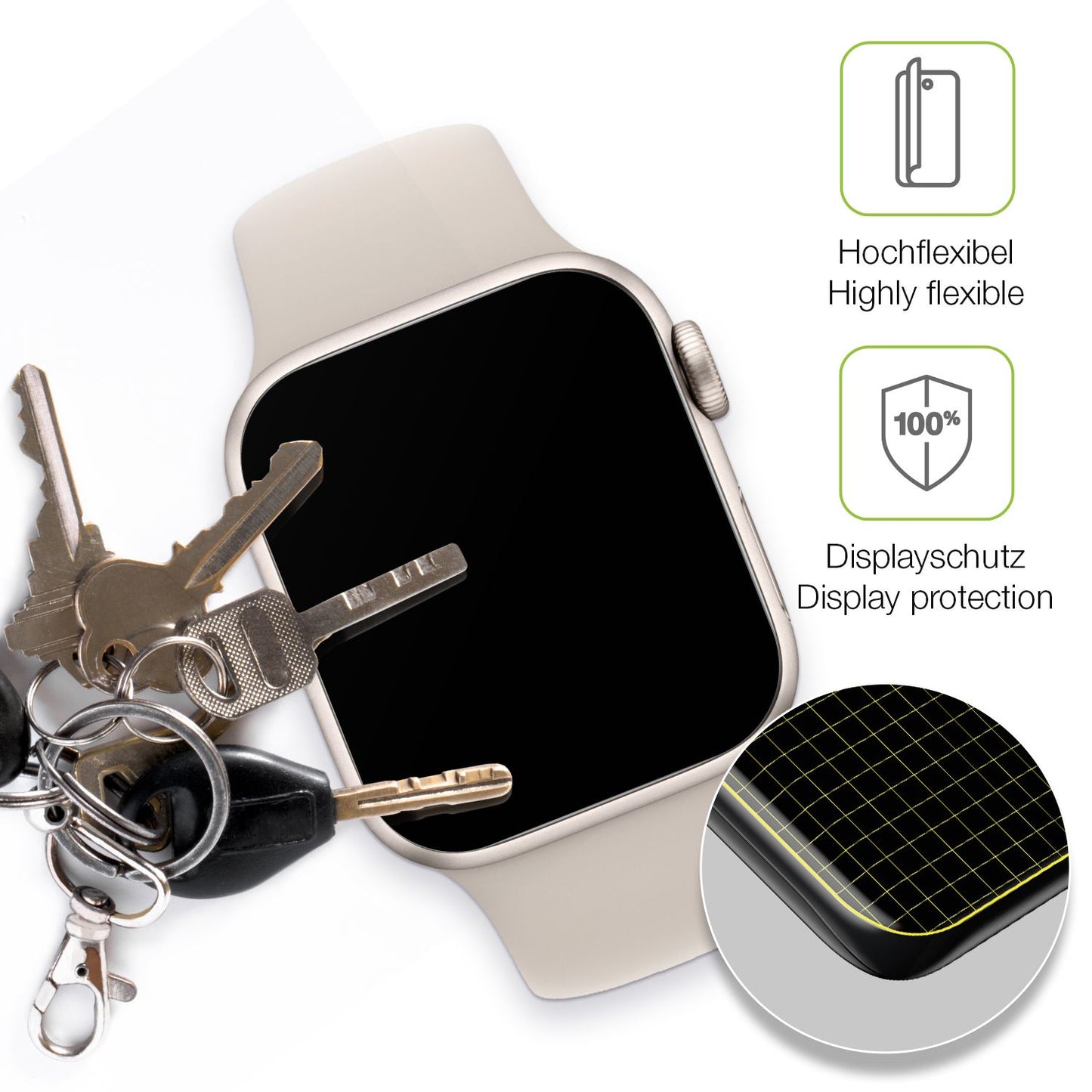 dipos Displayschutz für Apple Watch SE 2. Generation GPS 40mm, transparente Oberfläche, perfekte Passform auch für die Rundungen