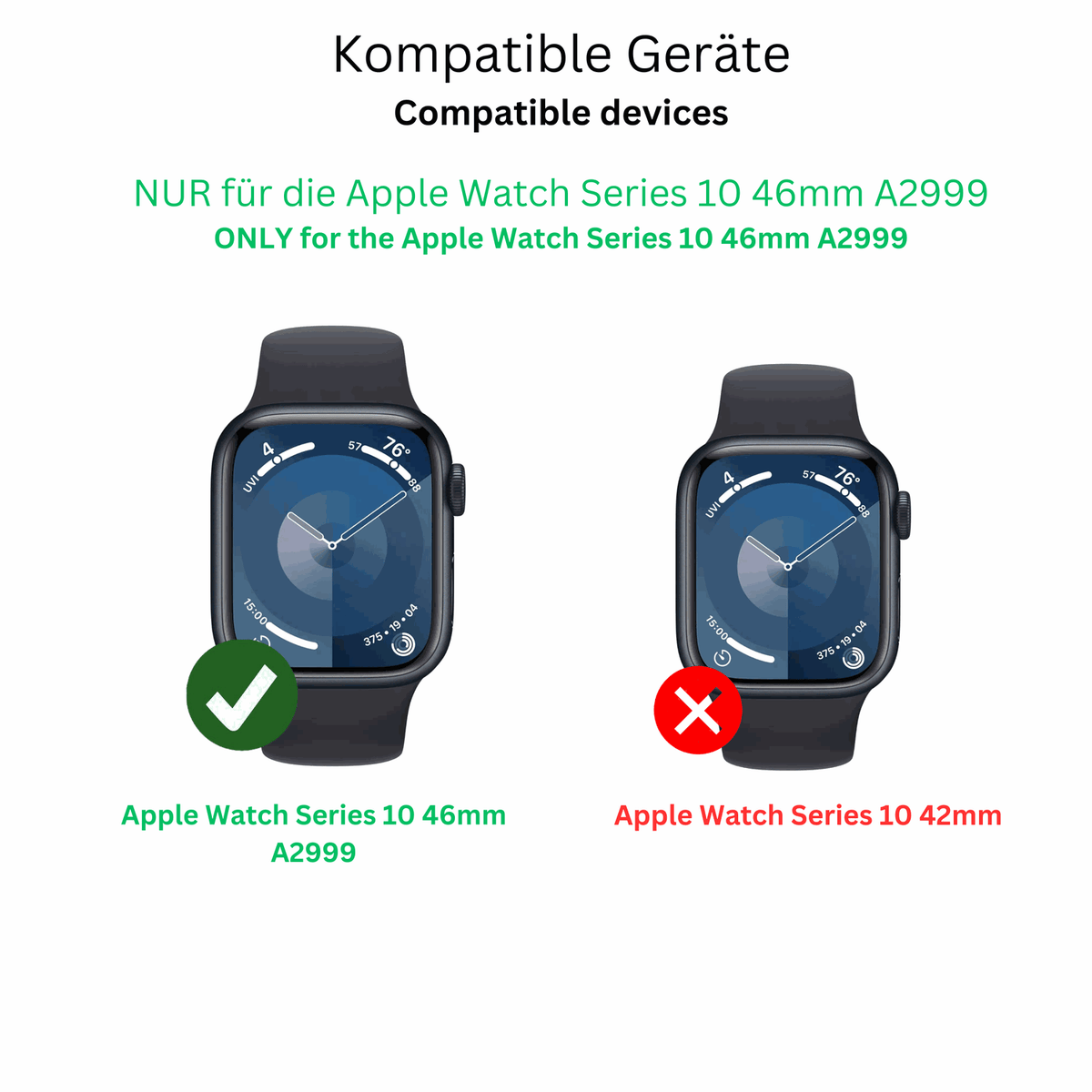 2x 3D Full Cover Schutzfolie für Apple Watch Series 10 (46mm)
