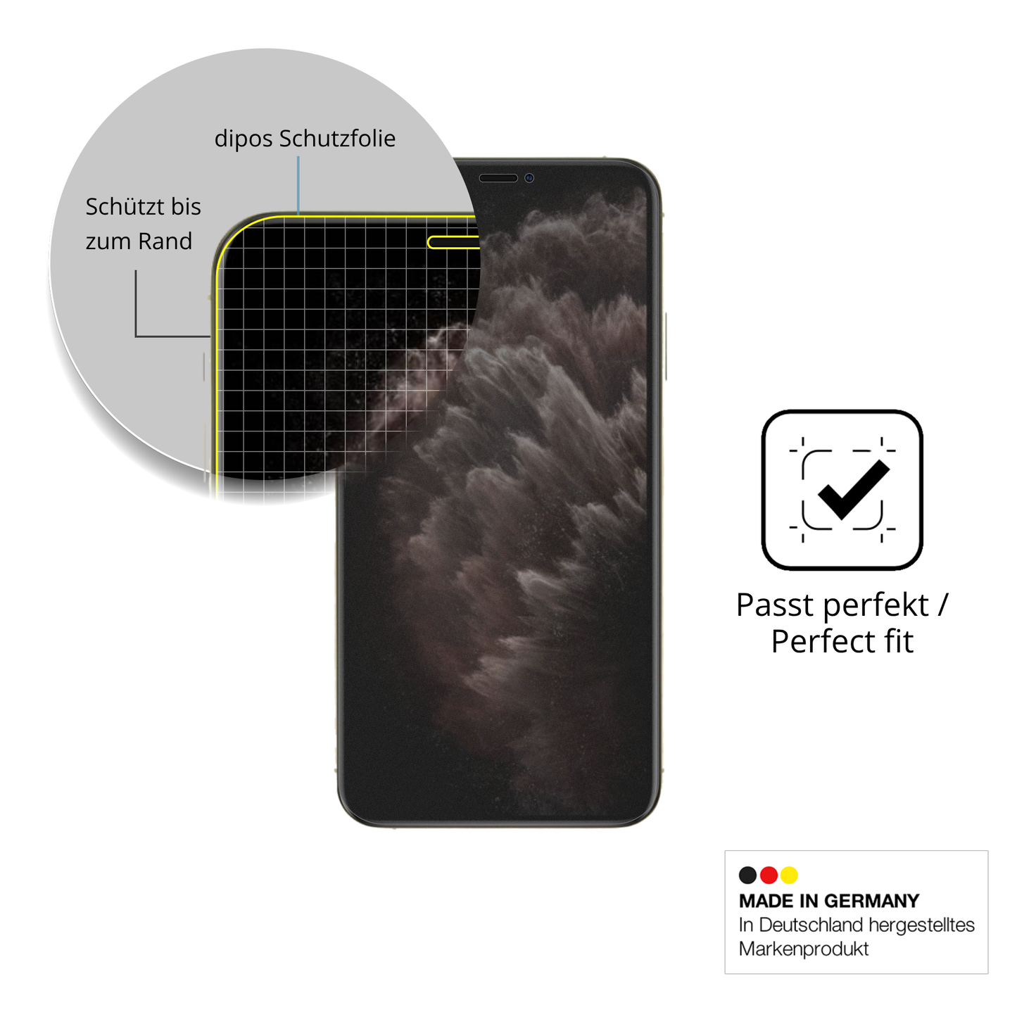 Schutz gegen Kratzer auf dem Apple iPhone 11 Pro Glas durch Schlüssel, Stöße gegen die Tischkante oder Stürze