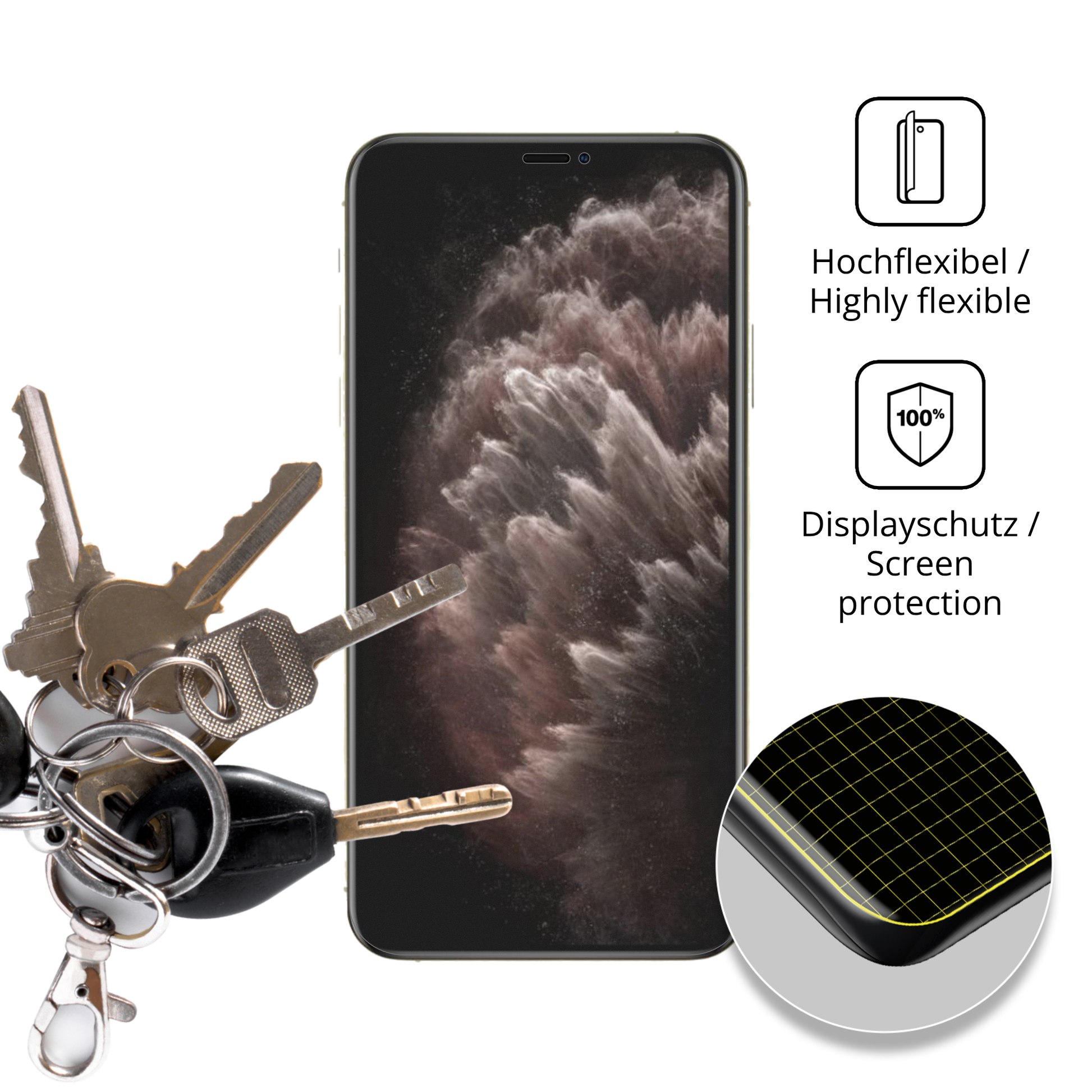 dipos Displayschutz für Apple iPhone 11 Pro, transparente Oberfläche, perfekte Passform auch für die Rundungen