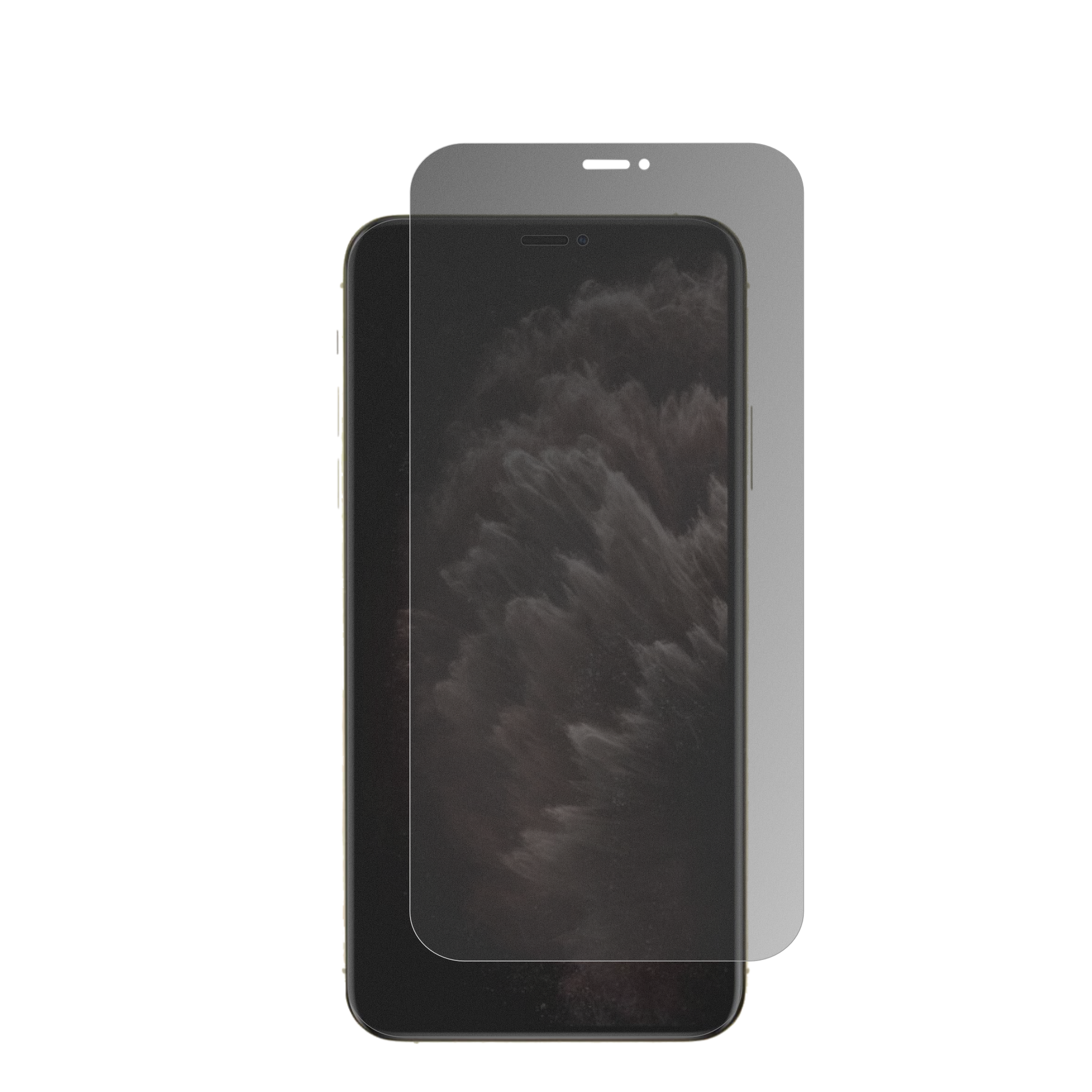 AppleiPhone 11 Pro Max mit aufgebrachter dipos Flex Schutzfolie, die seitliche Einblicke blockiert