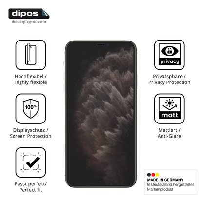 Flexible TPU-Folie passend zugeschnitten für Apple iPhone 11 Pro, mit Privatsphäre-Schutz durch Sichtschutz-Folie