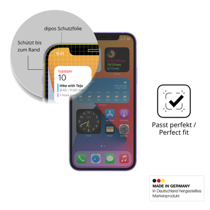 Schutz gegen Kratzer auf dem Apple iPhone 12 Glas durch Schlüssel, Stöße gegen die Tischkante oder Stürze