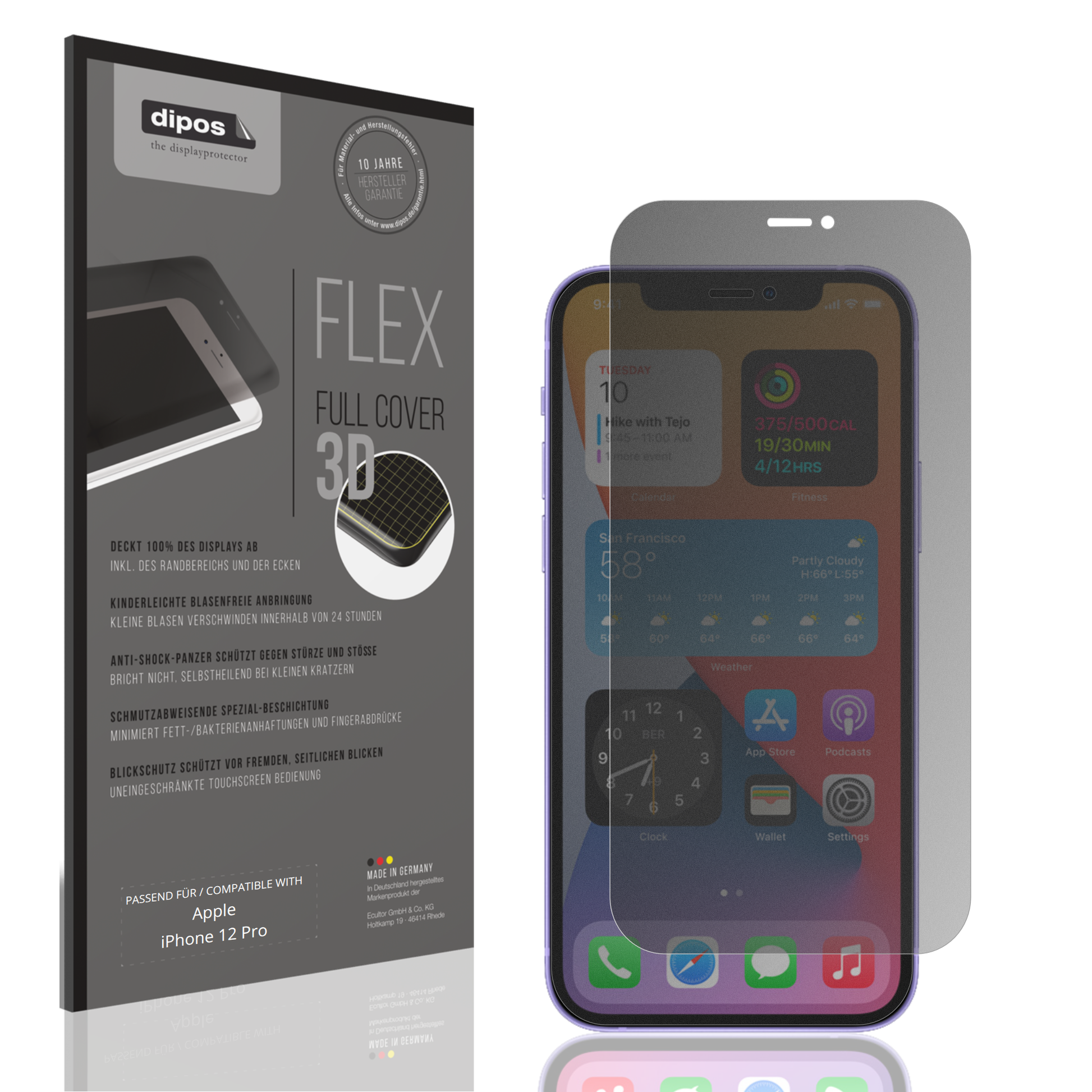Blickschutzfolie von dipos passend für Apple iPhone 12 Pro, 100% Displayabdeckung und blasenfreie Montage
