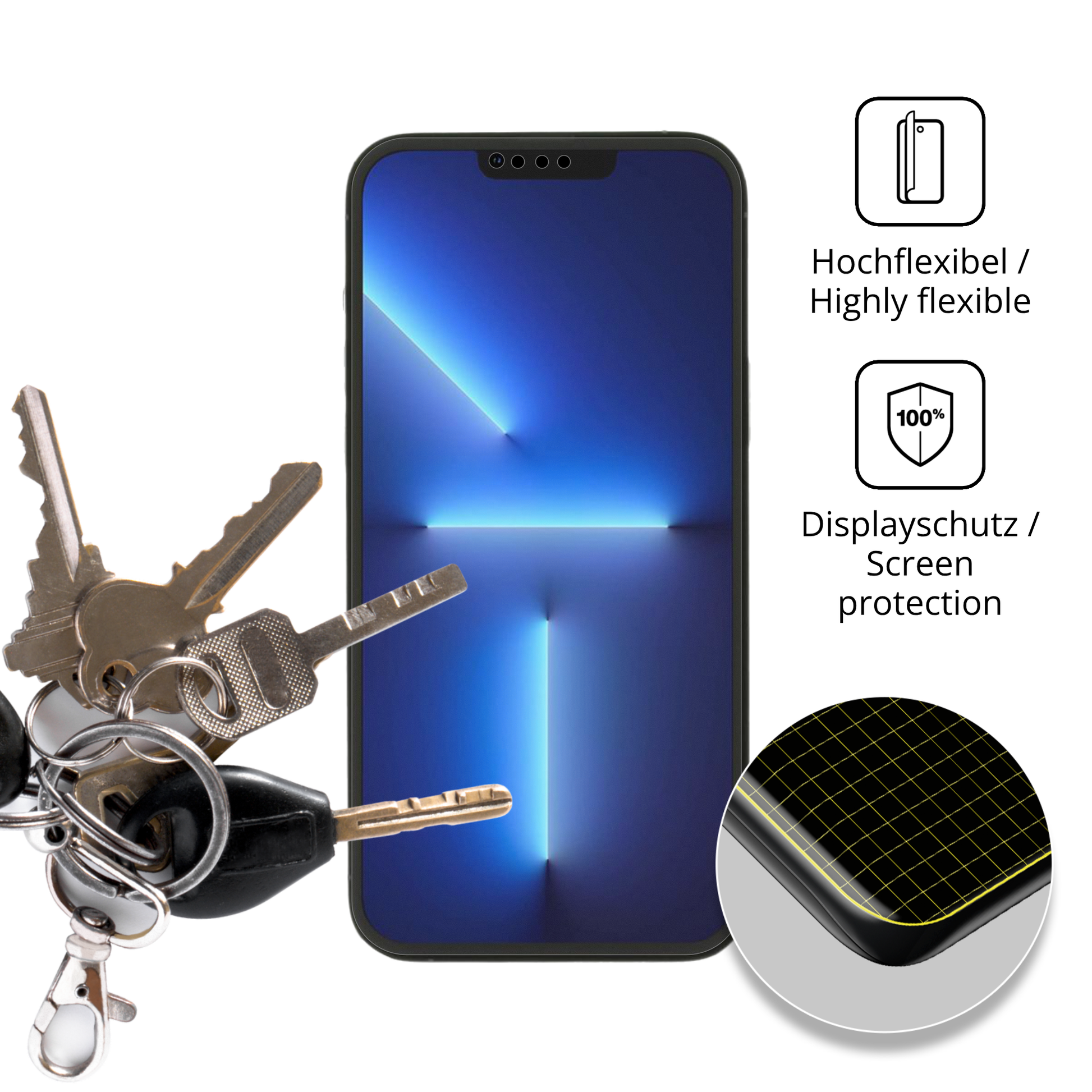 dipos Displayschutz für Apple iPhone 13 Pro, transparente Oberfläche, perfekte Passform auch für die Rundungen