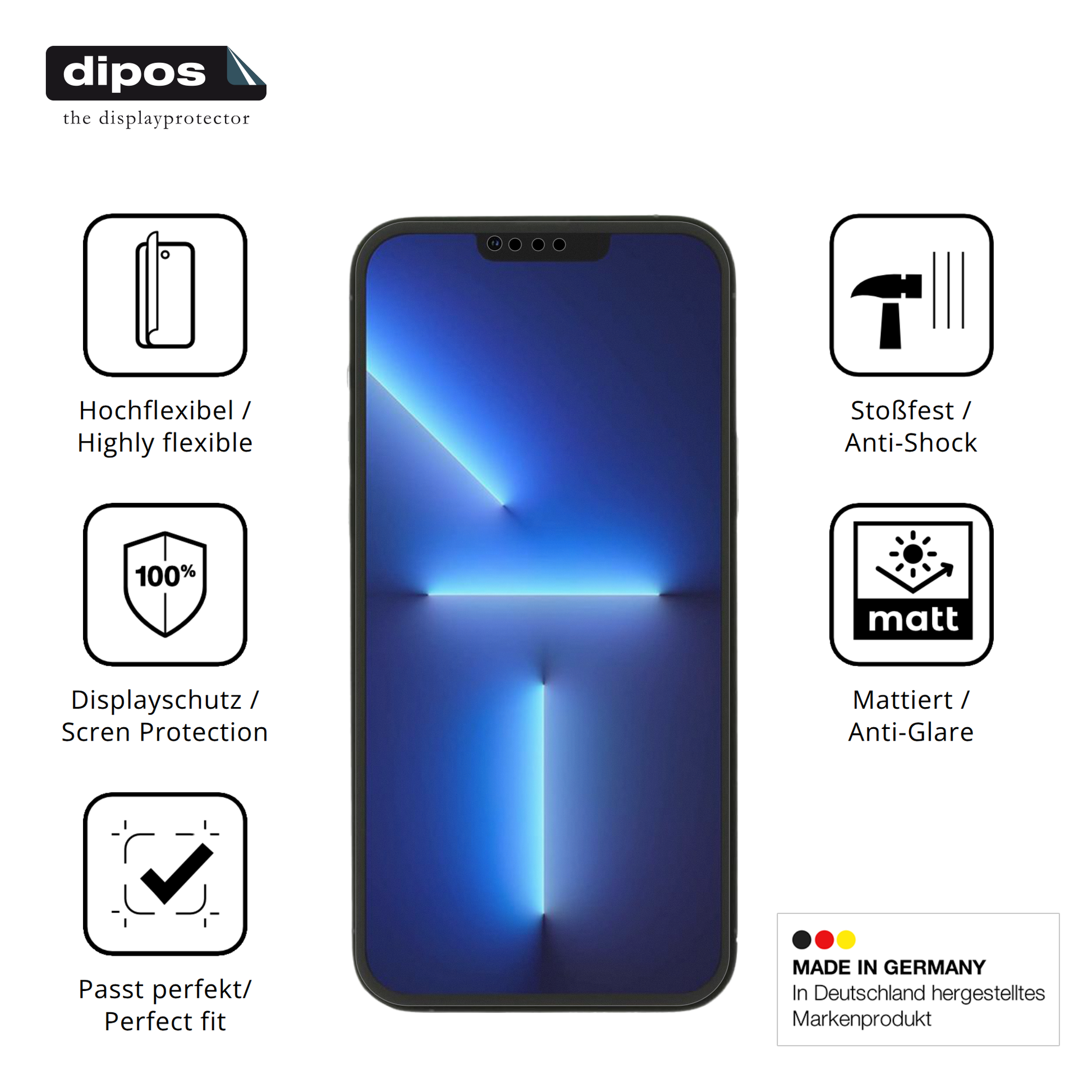 Displayschutz hergestellt in Deutschland, höchste Qualität made in Germany