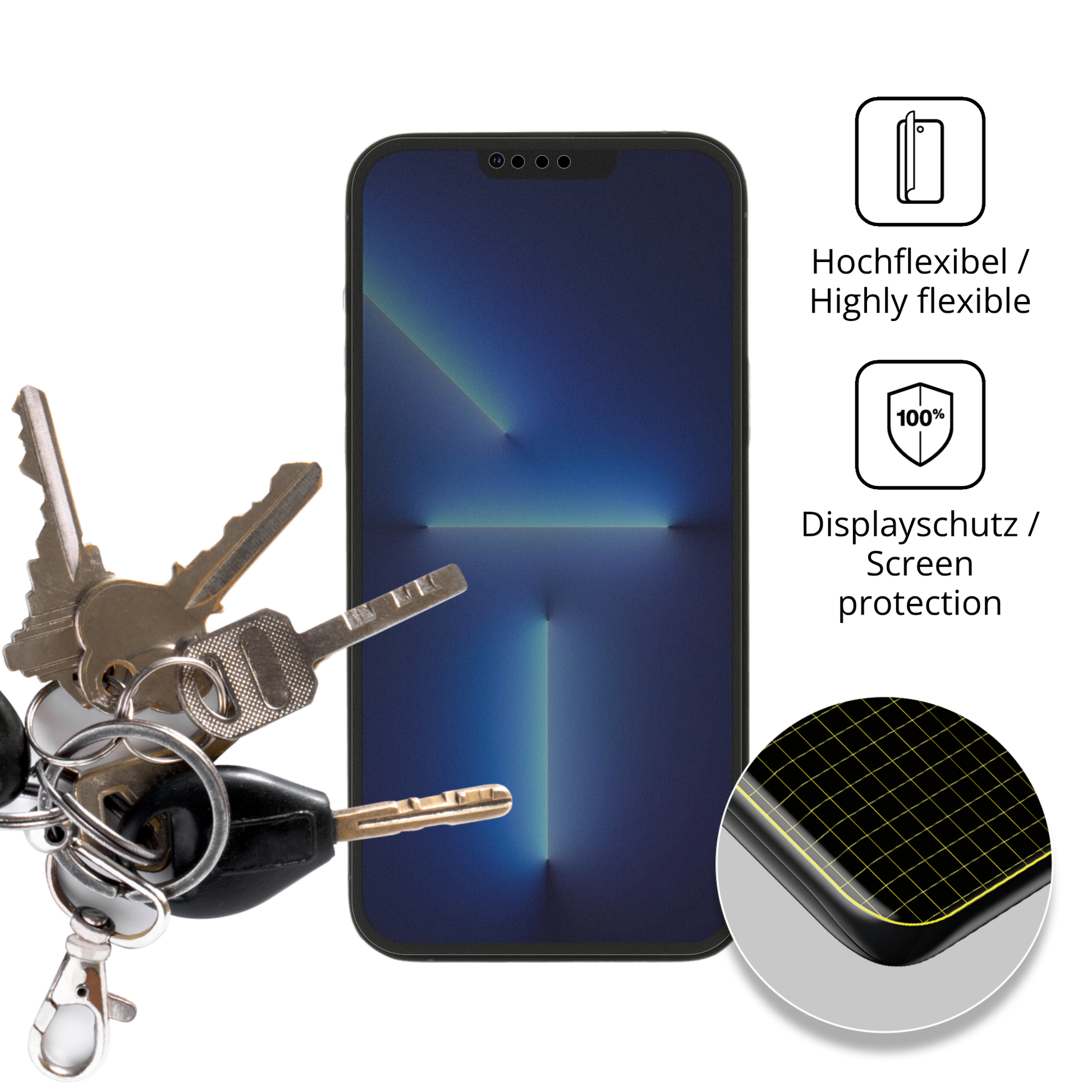 dipos Displayschutz für Apple iPhone 13, mit Blickschutzfilter und perfekter Passform auch für die Rundungen