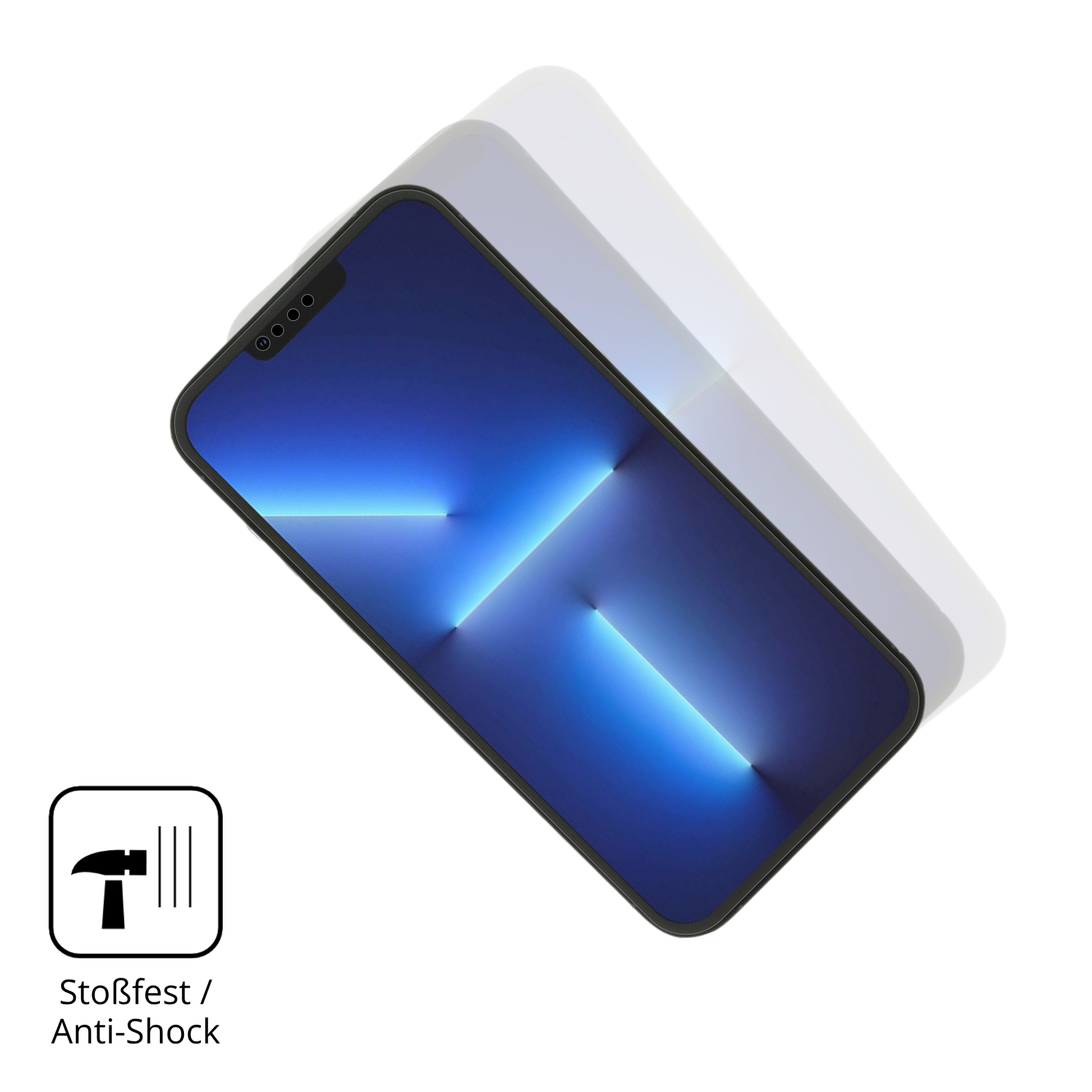 Schutz gegen Kratzer auf dem Apple iPhone 14 Glas durch Schlüssel, Stöße gegen die Tischkante oder Stürze