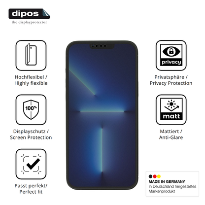 Flexible TPU-Folie passend zugeschnitten für Apple iPhone 13 Pro, mit Privatsphäre-Schutz durch Sichtschutz-Folie