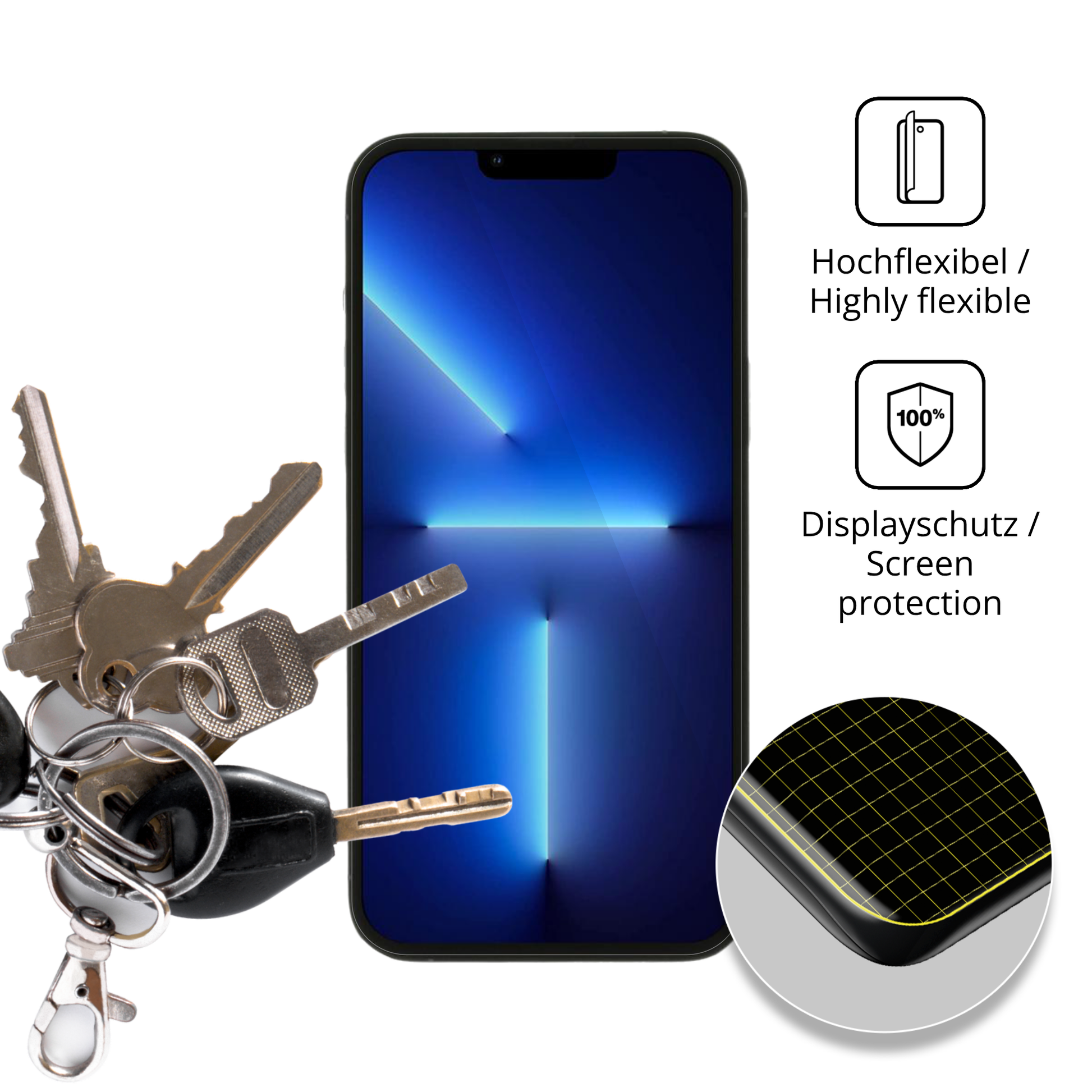 dipos Displayschutz für Apple iPhone 13, transparente Oberfläche, geringe Dicke und perfekte Passform