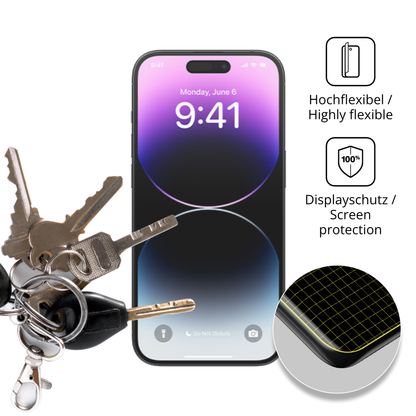 dipos Displayschutz für Apple iPhone 14 Pro, transparente Oberfläche, perfekte Passform auch für die Rundungen