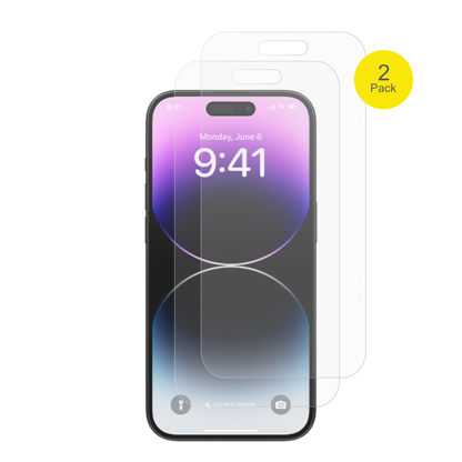 AppleiPhone 14 Pro mit aufgebrachter dipos Flex Schutzfolie, glasklare Darstellung ohne Einschränkungen