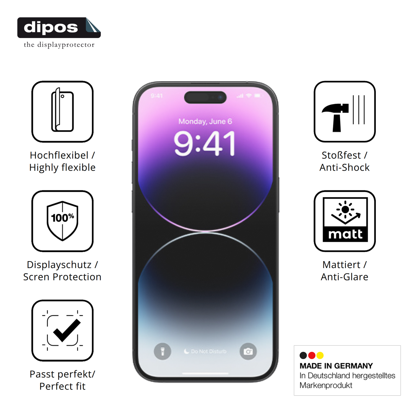 Displayschutz hergestellt in Deutschland, höchste Qualität made in Germany