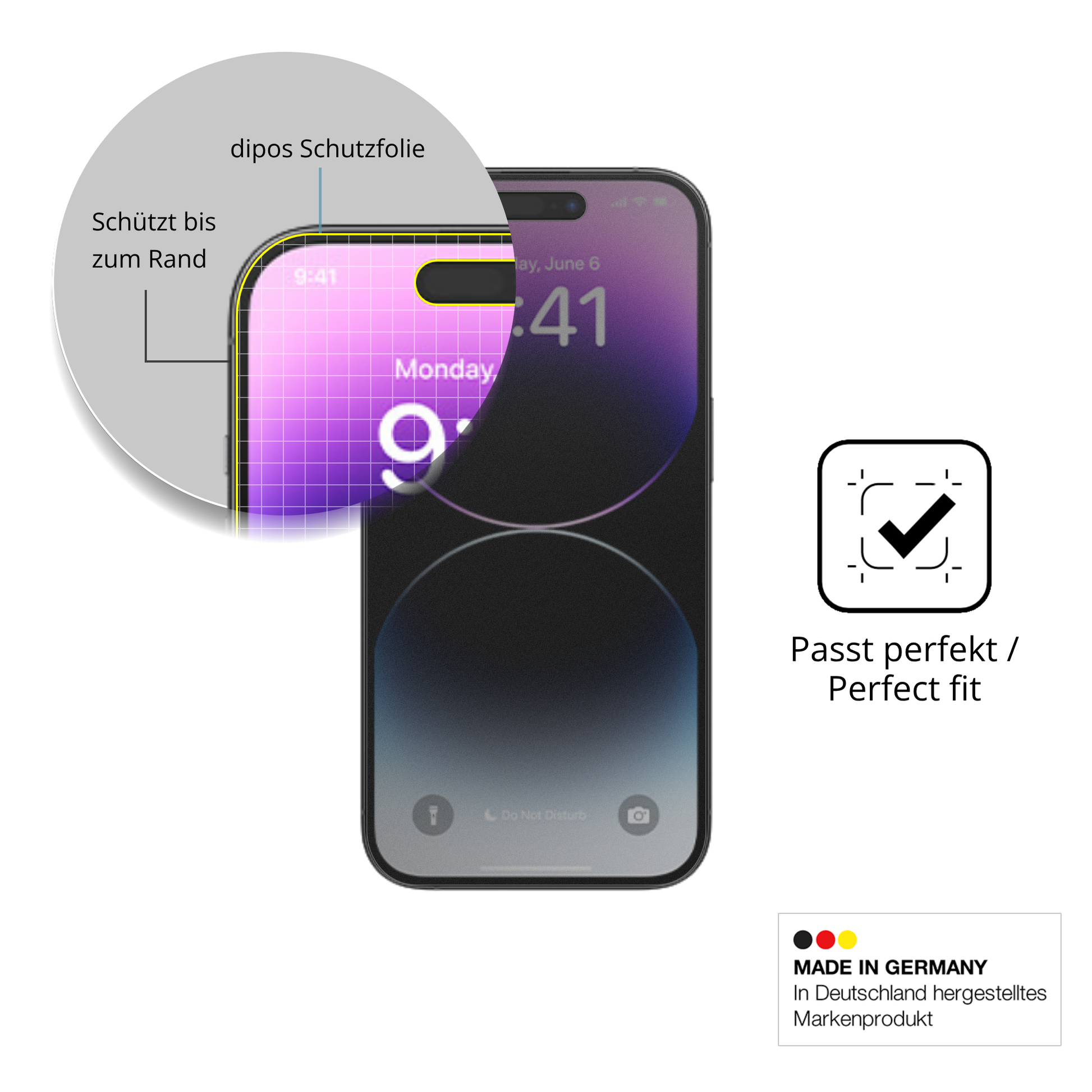 Schutz gegen Kratzer auf dem Apple iPhone 14 Pro Max Glas durch Schlüssel, Stöße gegen die Tischkante oder Stürze