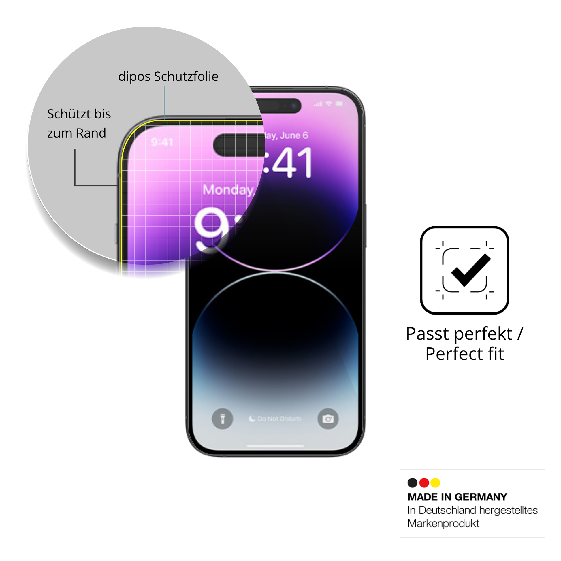 Schutzfolie mit optimaler Passform, zur Verwendung mit Hüllen geeignet