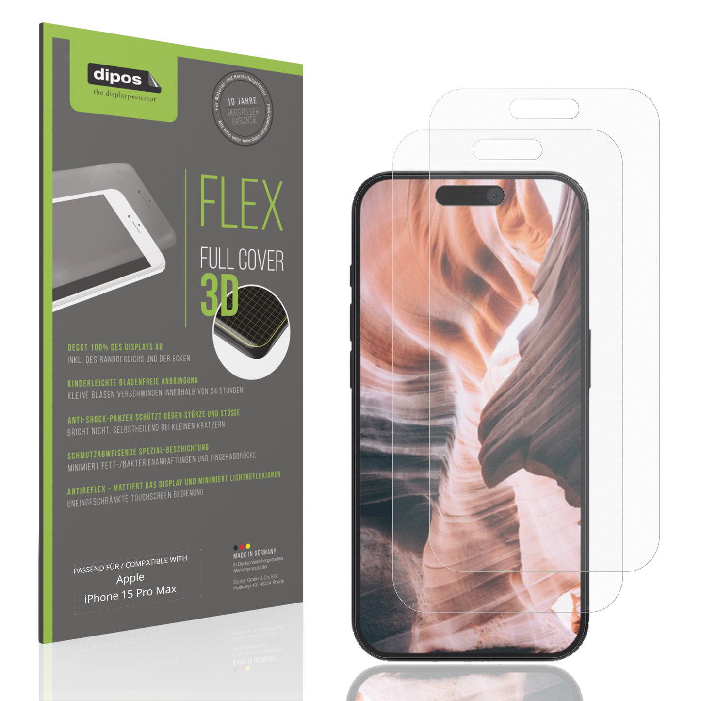 Matte Displayschutzfolie von dipos passend für Apple iPhone 15 Pro Max, 100% Displayabdeckung und blasenfreie Montage