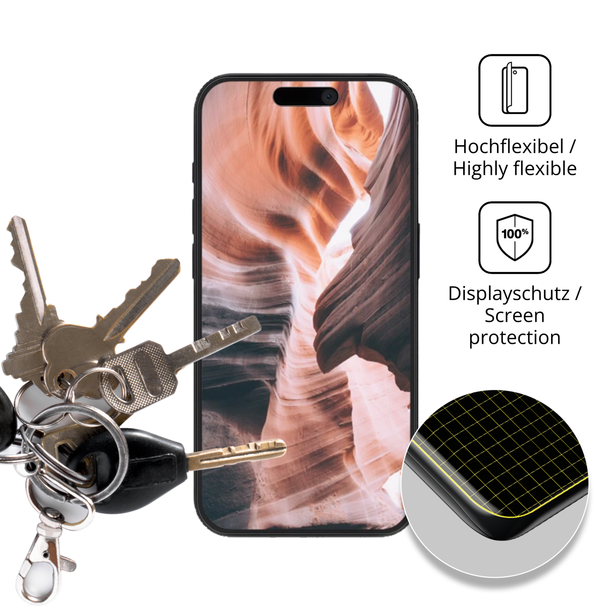 dipos Displayschutz für Apple iPhone 15 Pro Max, transparente Oberfläche, perfekte Passform auch für die Rundungen