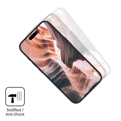 Schutz gegen Kratzer auf dem Apple iPhone 15 Pro Glas durch Schlüssel, Stöße gegen die Tischkante oder Stürze