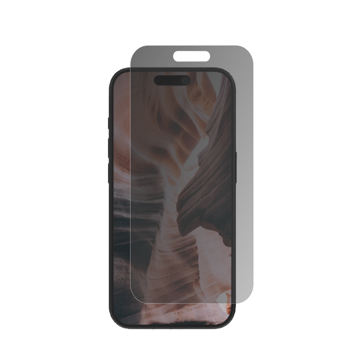 AppleiPhone 15 mit aufgebrachter dipos Flex Schutzfolie, die seitliche Einblicke blockiert