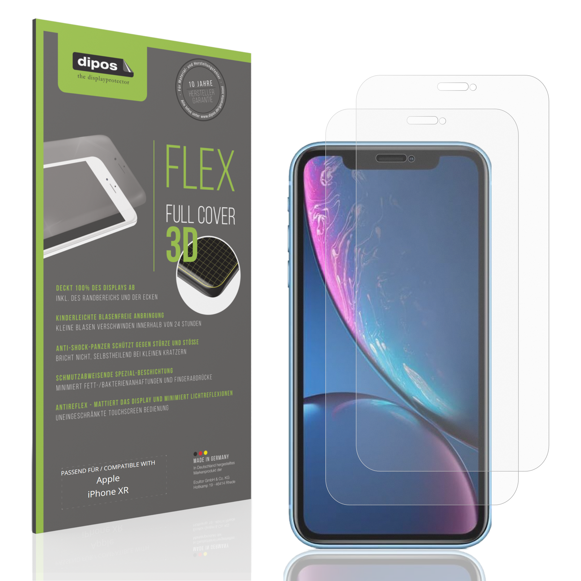 Matte Displayschutzfolie von dipos passend für Apple iPhone XR, 100% Displayabdeckung und blasenfreie Montage
