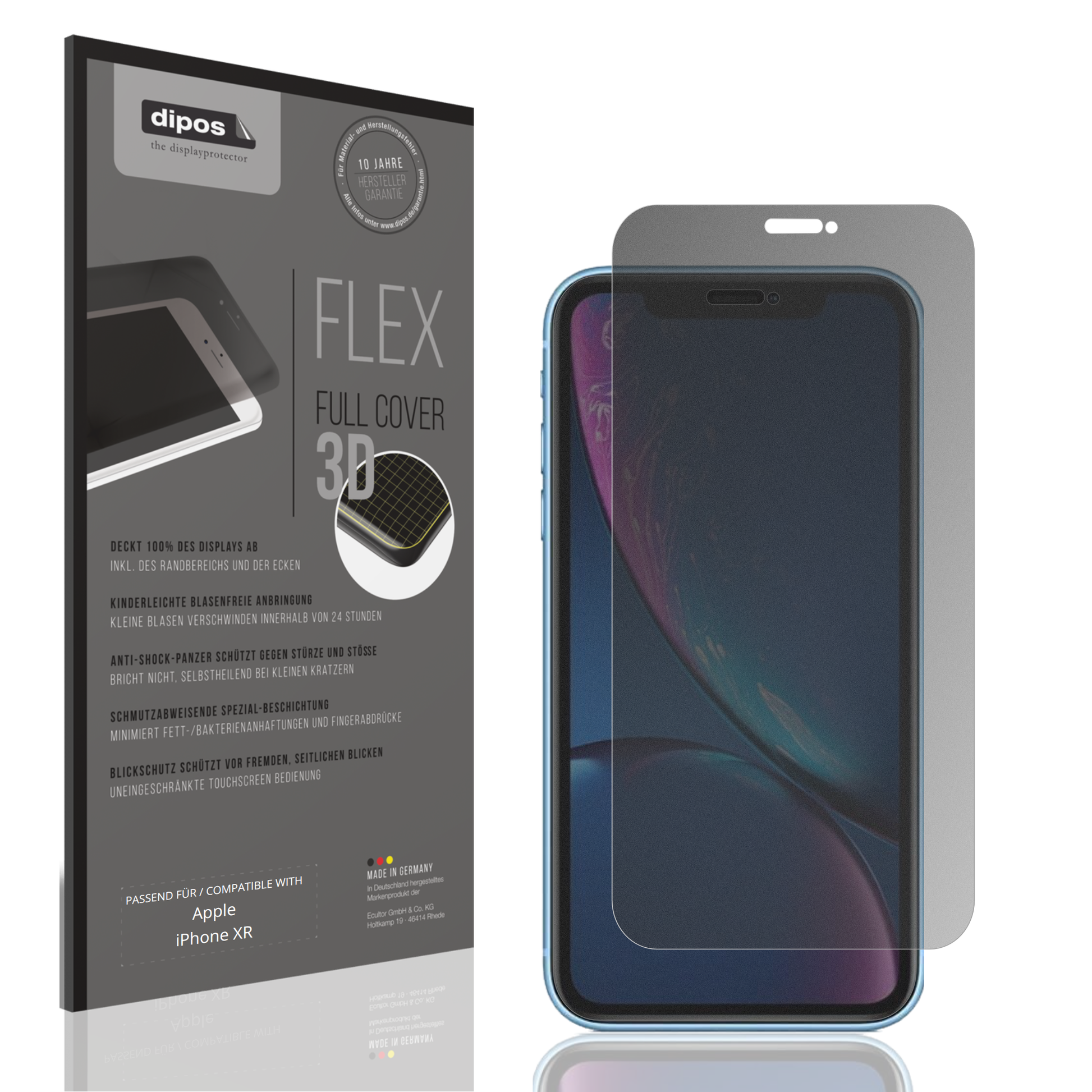 Blickschutzfolie von dipos passend für Apple iPhone XR, 100% Displayabdeckung und blasenfreie Montage