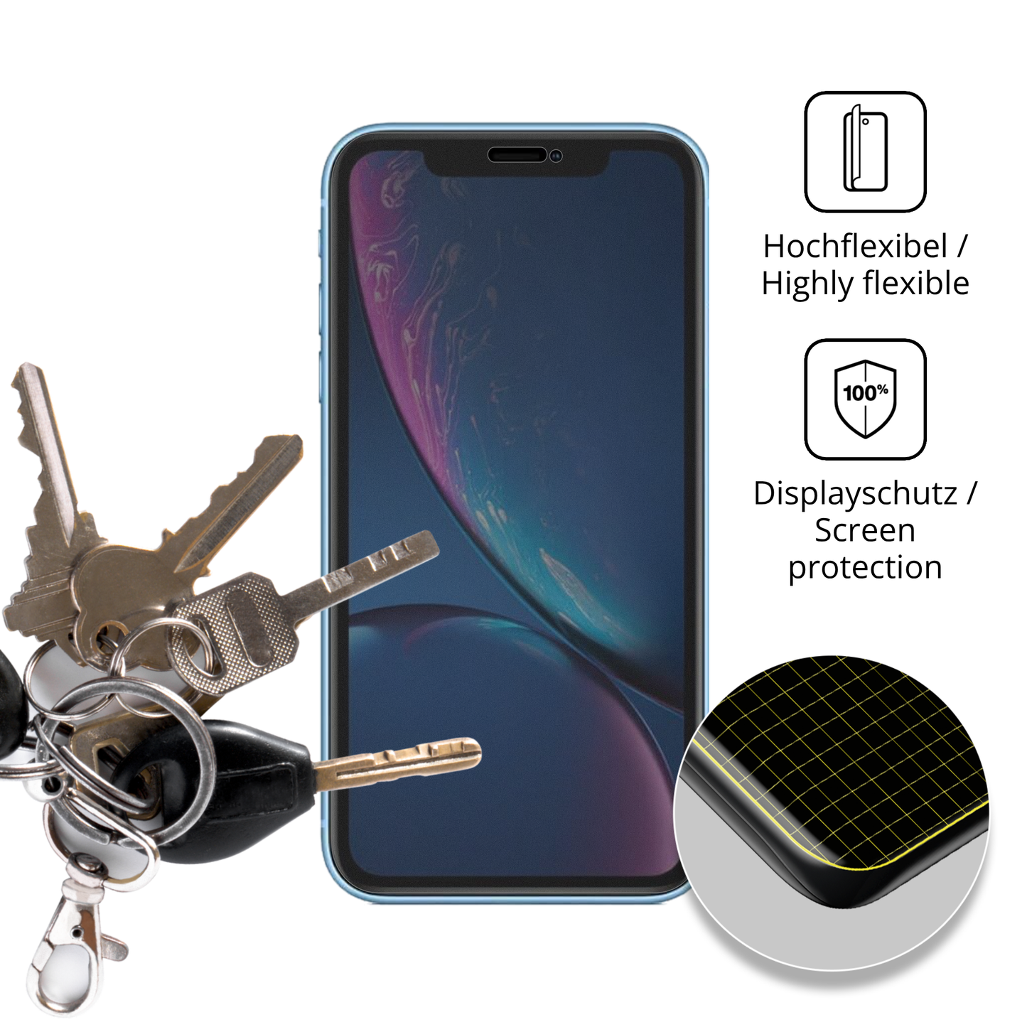 dipos Displayschutz für Apple iPhone XR, mit Blickschutzfilter und perfekter Passform auch für die Rundungen
