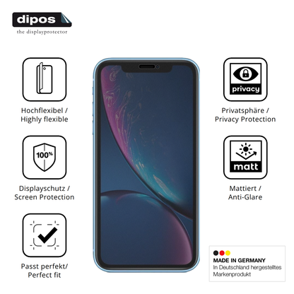 Flexible TPU-Folie passend zugeschnitten für Apple iPhone XR, mit Privatsphäre-Schutz durch Sichtschutz-Folie