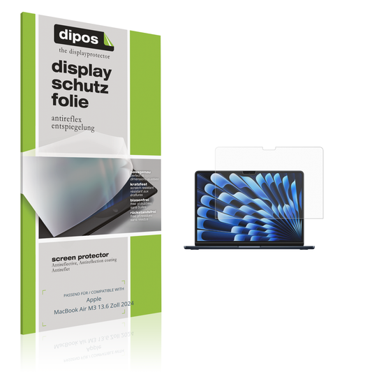 Matte Displayschutzfolie von dipos passend für Apple MacBook Air M3 13.6 Zoll 2024, präziser Zuschnitt und blasenfrei montiert