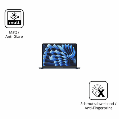 Dünne und entspiegelnde Folie passend zugeschnitten für Apple MacBook Air M3 15 Zoll 2024