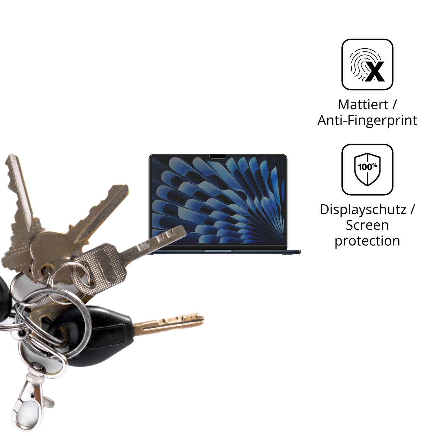 dipos Displayschutz für Apple MacBook Air M3 13.6 Zoll 2024, mattierte Oberfläche, Blickschutzfilter und perfekter Passform