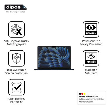 Privatsphäre-Schutz durch Sichtschutz-Folie passend zugeschnitten für Apple MacBook Air M3 13.6 Zoll 2024