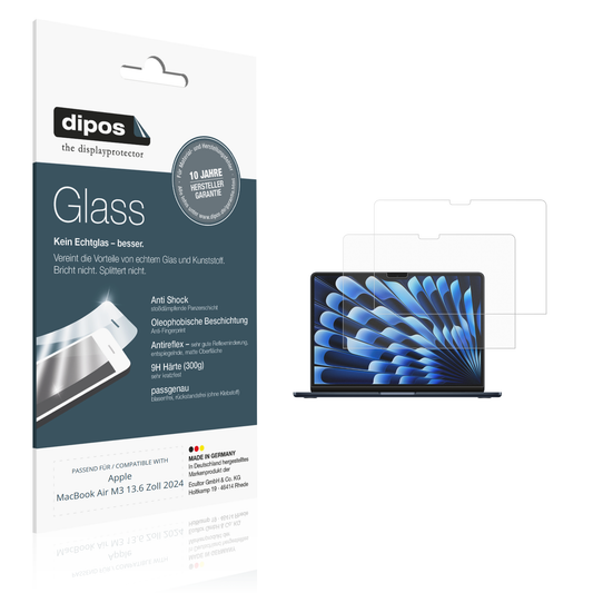 Matte Displayschutzfolie von dipos passend für Apple MacBook Air M3 13.6 Zoll 2024, 9H kratzfest und blasenfrei montiert
