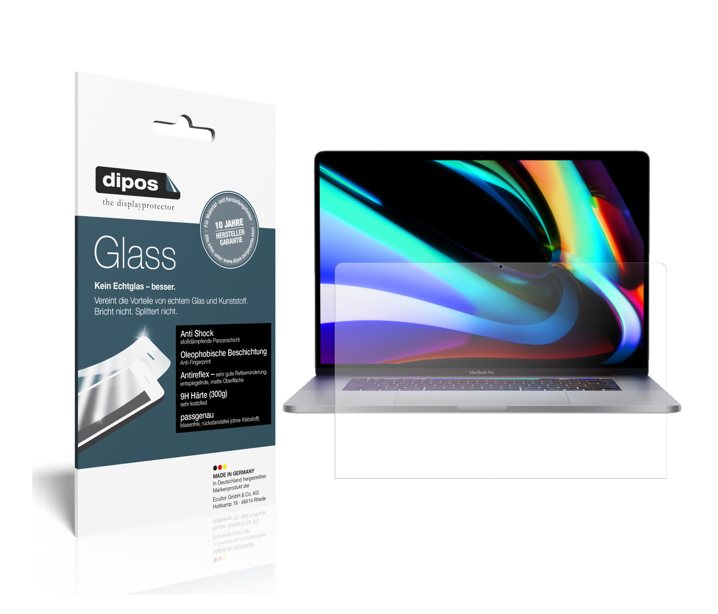 Matte Displayschutzfolie von dipos passend für Apple MacBook Pro 16 Zoll (2020), 9H kratzfest und blasenfrei montiert