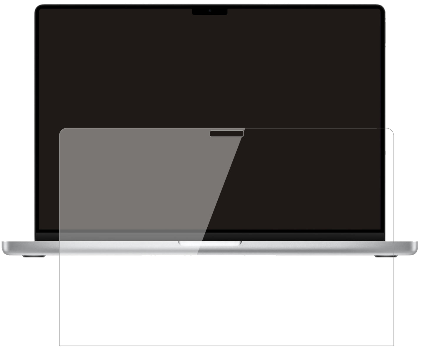 AppleMacBook Pro 14 Zoll (2021) mit aufgebrachter dipos Flex Schutzfolie, glasklare Darstellung ohne Einschränkungen