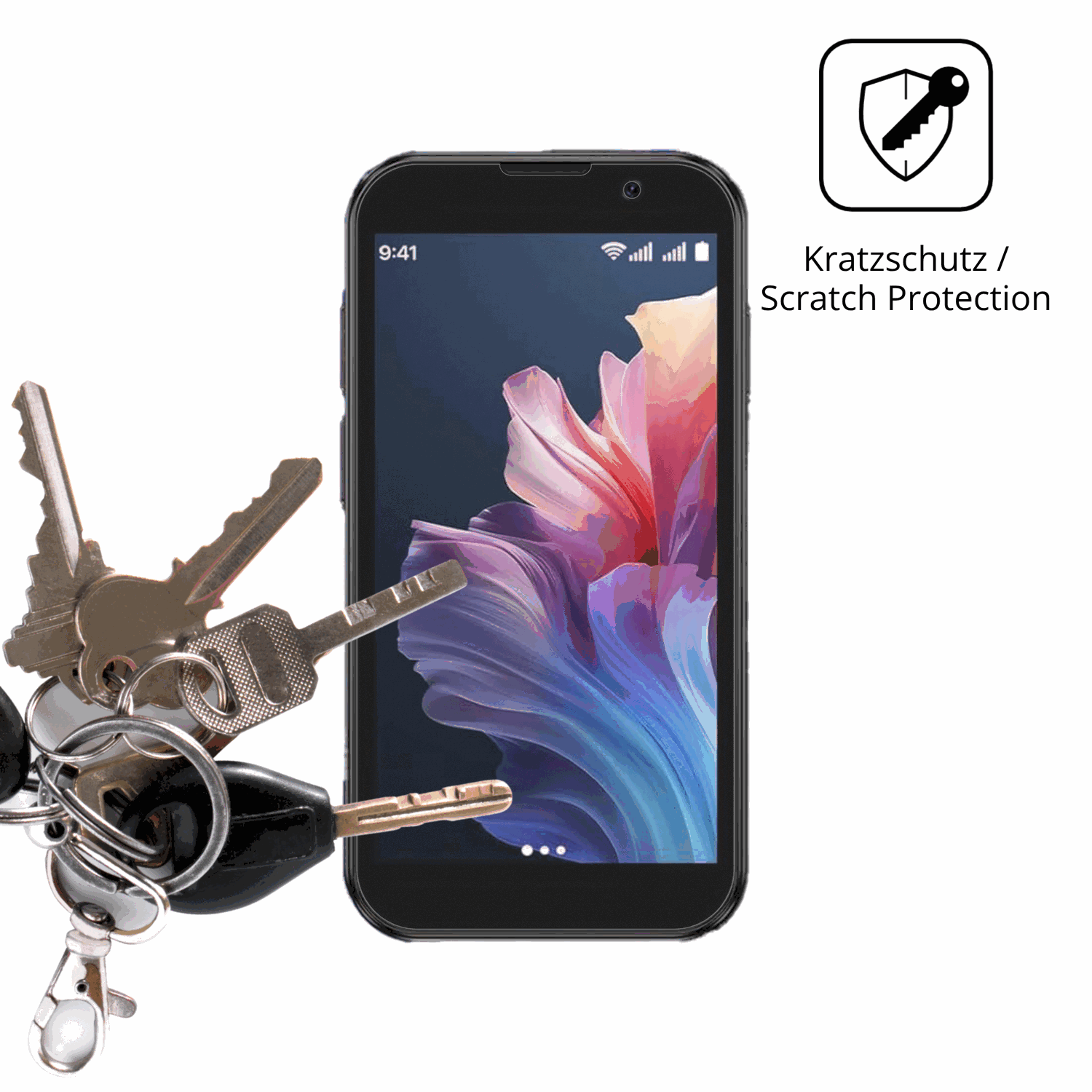 Schutz gegen Kratzer auf dem BLKE S 18 Pro Mini Smartphone Glas durch Schlüssel oder Ähnliches