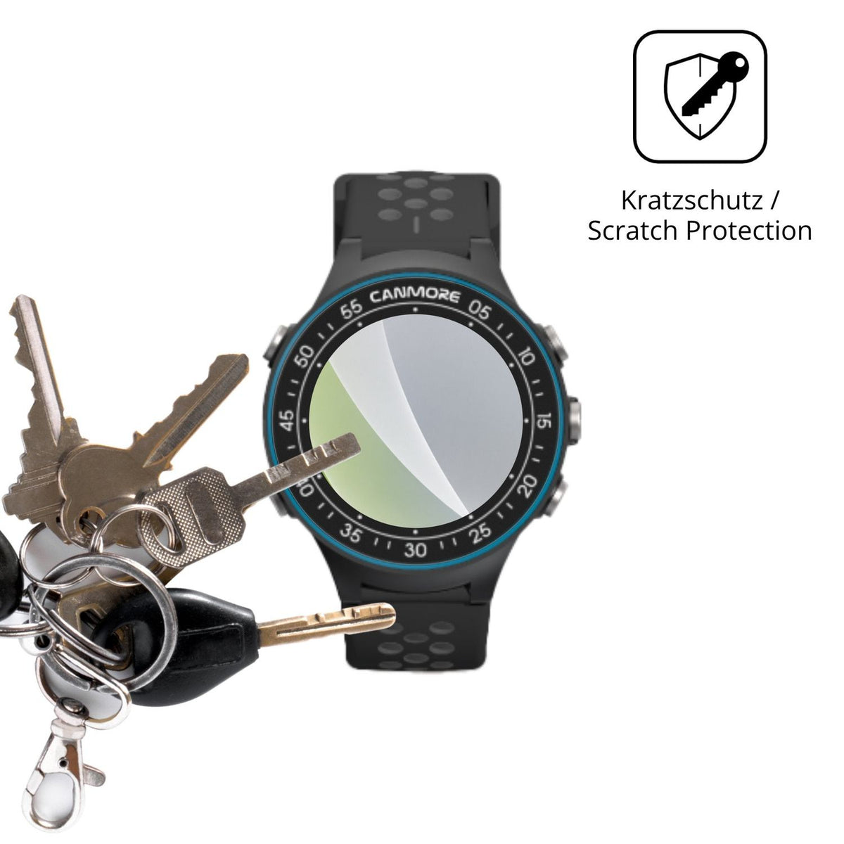 Schutz gegen Kratzer auf dem Canmore TW-410 Glas durch Schlüssel oder Ähnliches