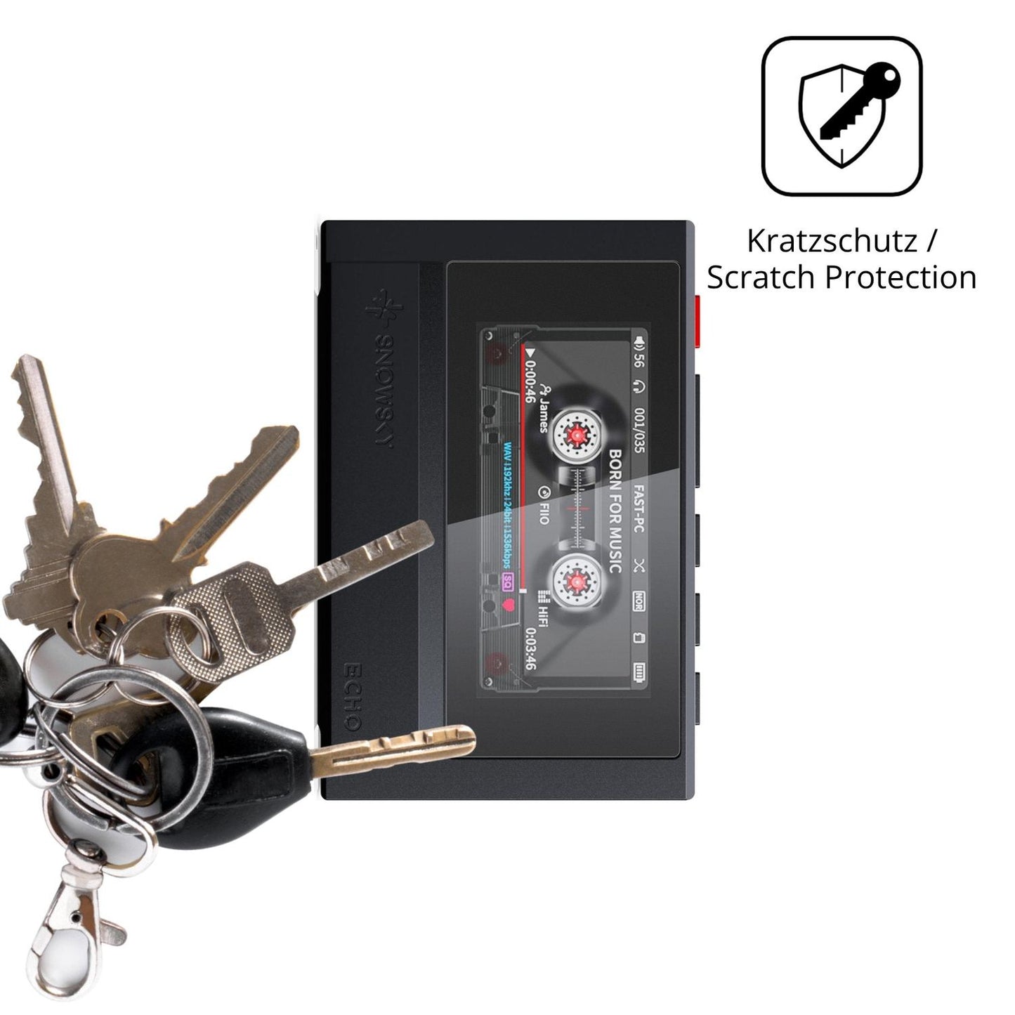 Schutz gegen Kratzer auf dem FiiO Echo Retro Glas durch Schlüssel oder Ähnliches