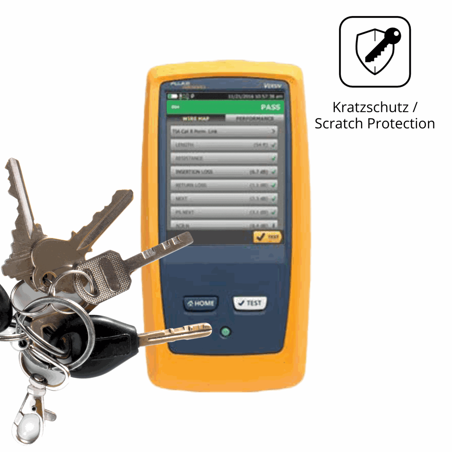 Schutz gegen Kratzer auf dem Fluke DSX8000 Glas durch Schlüssel oder Ähnliches