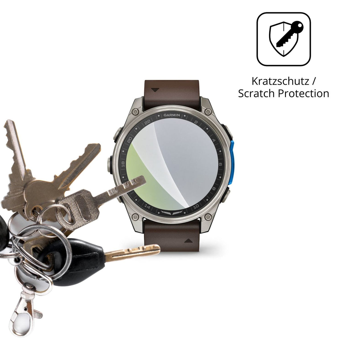 Schutz gegen Kratzer auf dem Garmin D2 Mach 2 47mm Glas durch Schlüssel oder Ähnliches
