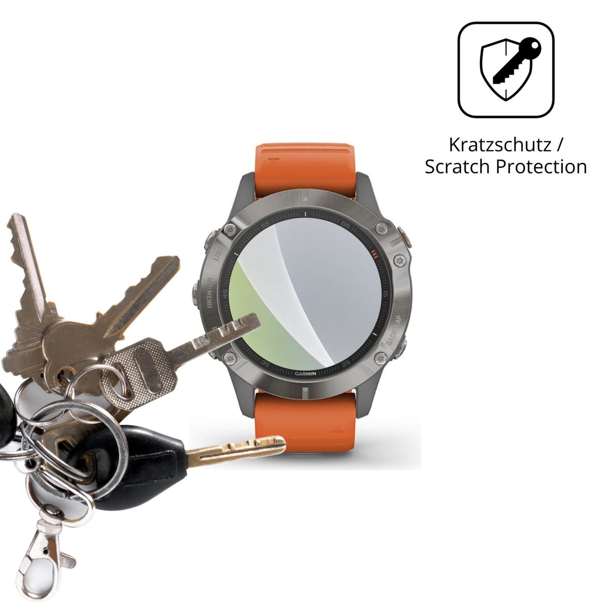 Schutz gegen Kratzer auf dem Garmin Fenix 6 Glas durch Schlüssel oder Ähnliches