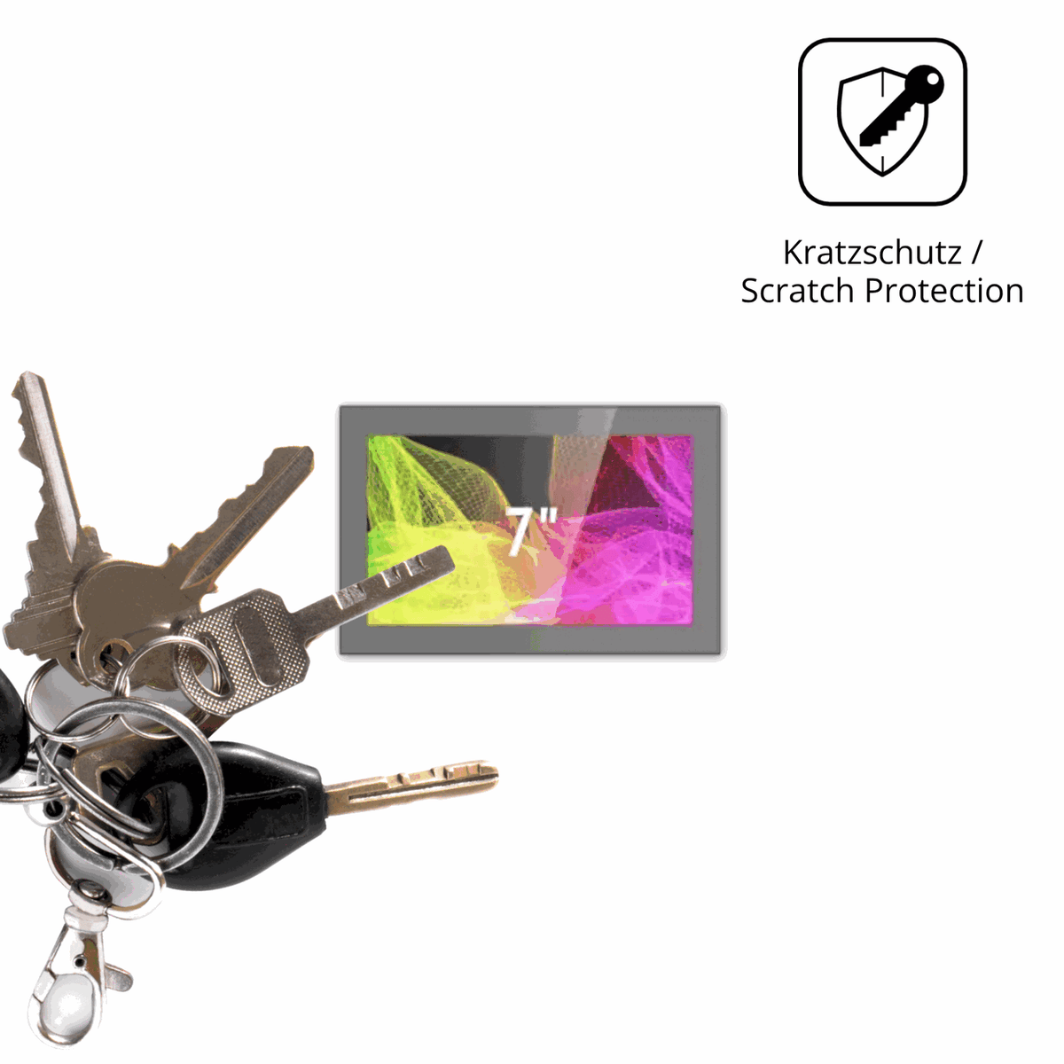 Schutz gegen Kratzer auf dem HMI Ultratronik Glass Touch Front 7 Zoll Glas durch Schlüssel oder Ähnliches