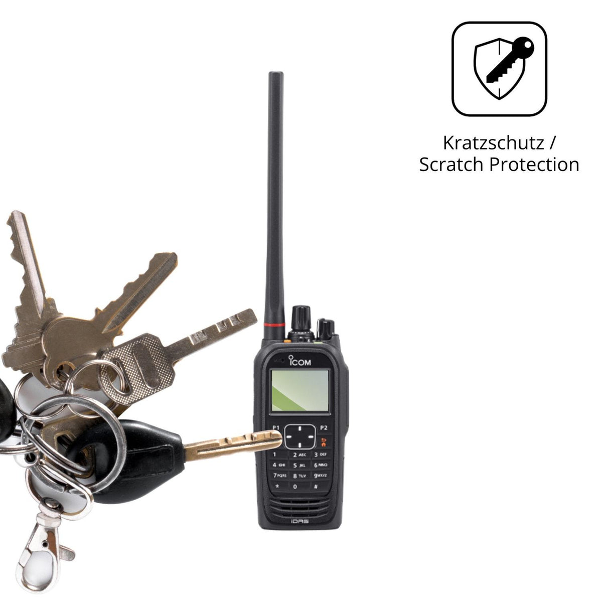 Schutz gegen Kratzer auf dem Icom IC-F4400DT Glas durch Schlüssel oder Ähnliches