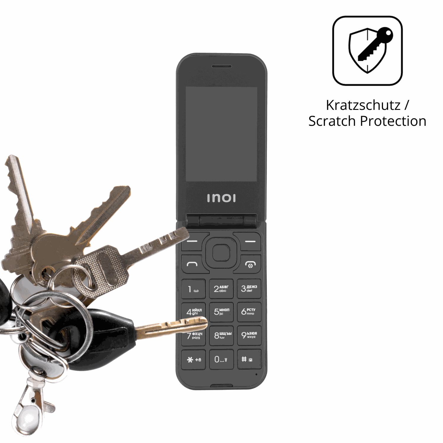 Schutz gegen Kratzer auf dem INOI 284 Flip 4G Glas durch Schlüssel oder Ähnliches