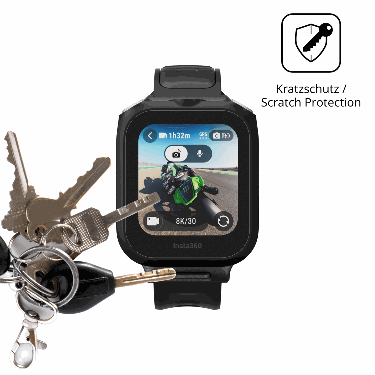 Schutz gegen Kratzer auf dem Insta360 GPS Preview Remote Built-In Mic Glas durch Schlüssel oder Ähnliches